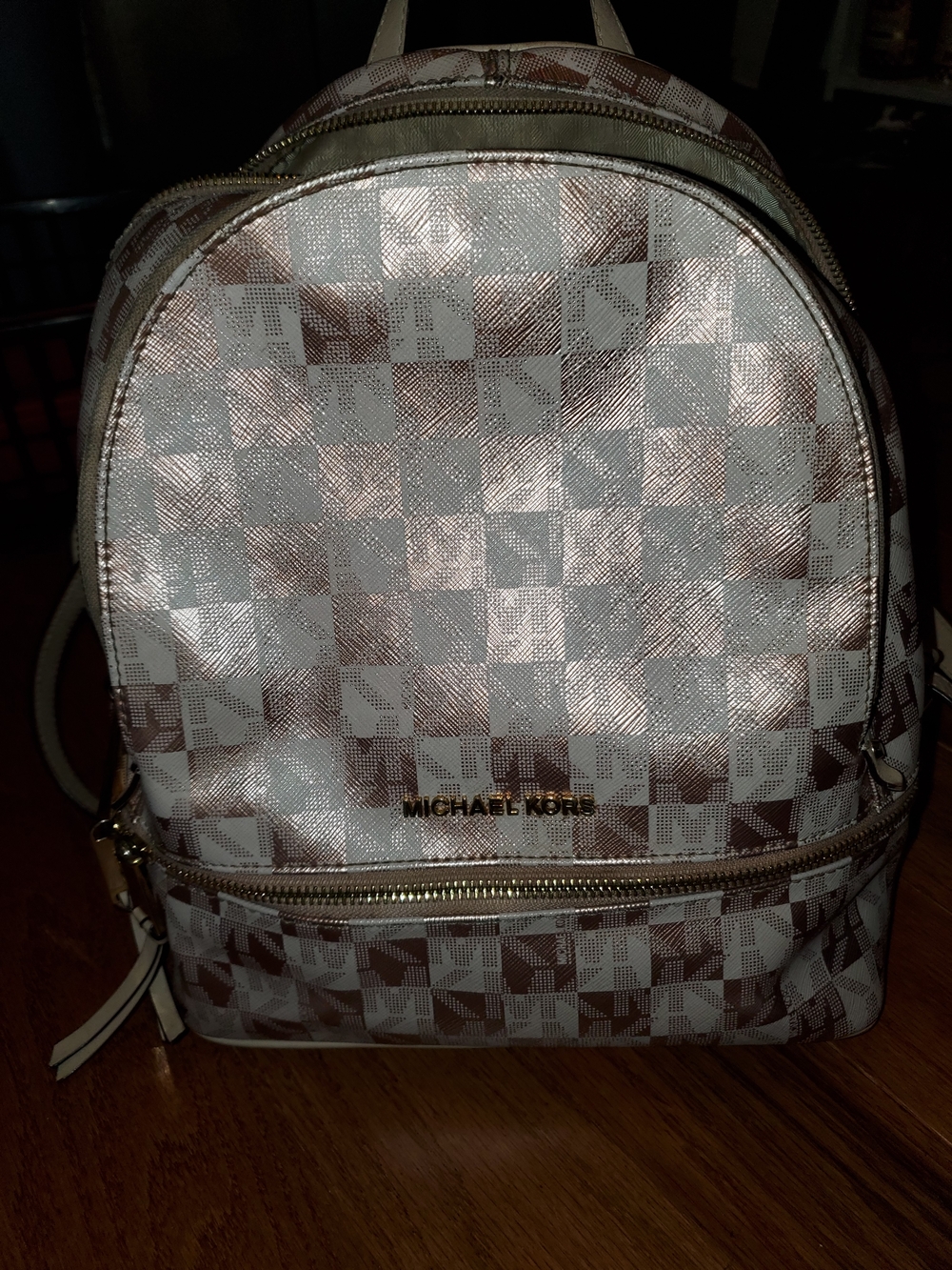 Michael Kors Rose Gold Signature Check Rhea Backpack- Read Description - Picture 4 of 10